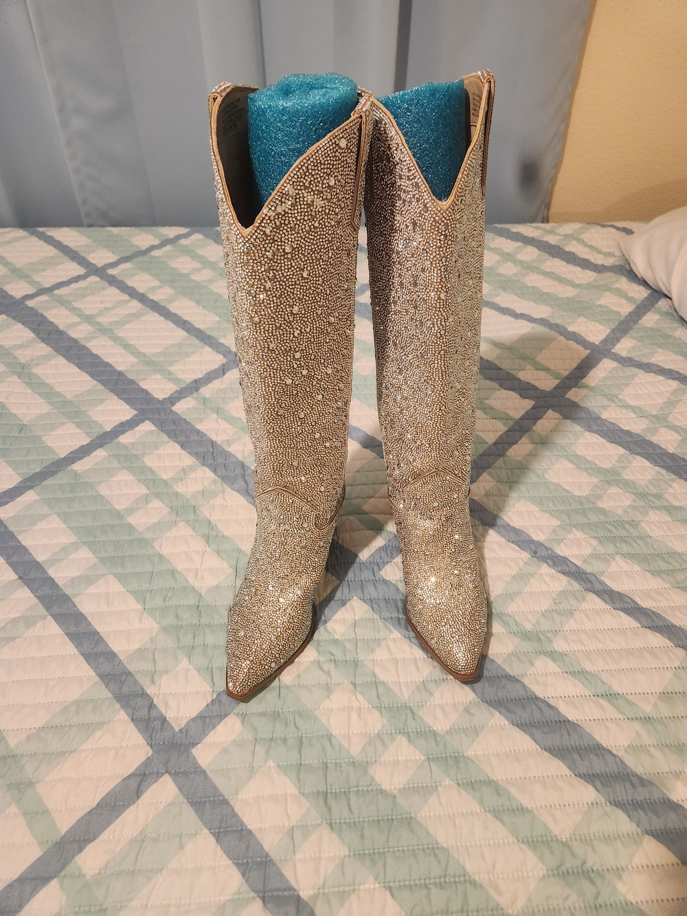 Madden Girl Silver Rhinestone Tall Heeled Boots